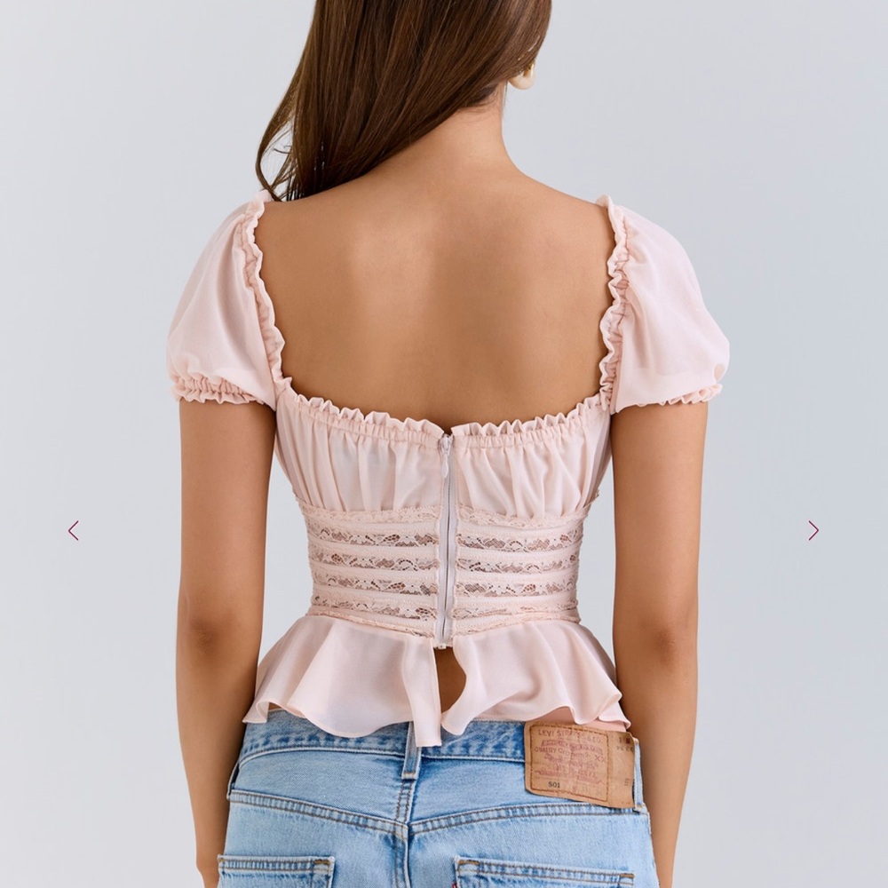 House of CB | CARA Pink Lace Peplum Top - Picture 4 of 10